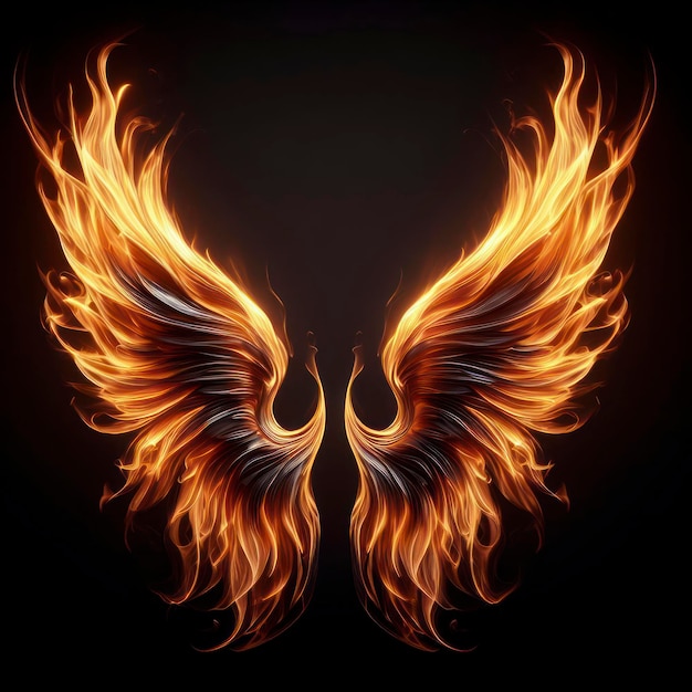 Photo photo realistic flame wings on black background ai generative