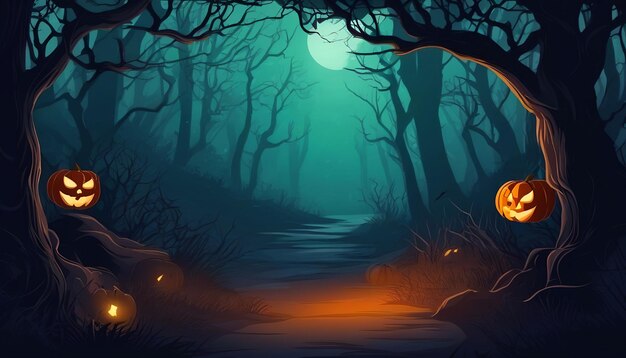 Фото реалистичный лес с привидениями жуткий пейзаж ночью фантазия Хэллоуин лес фон 3D illu