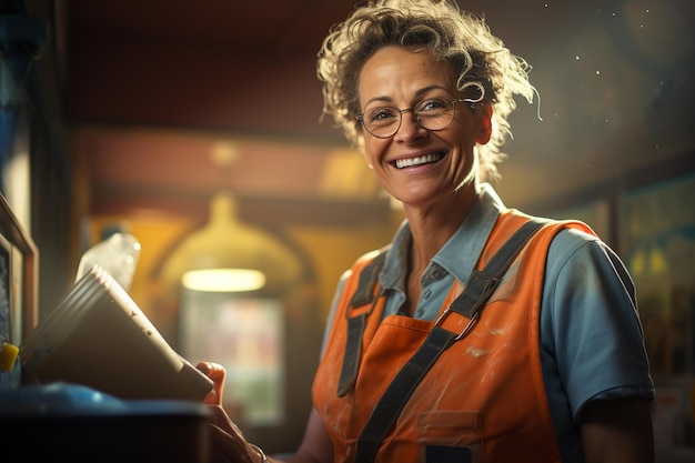 photo realistic image of a happy lady cleaner working