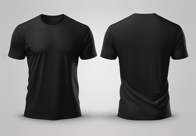 Photo realistic male black tshirts with copy space front and back view Created with Generative AI