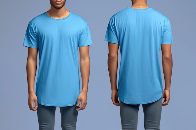 Photo realistic male blue tshirts with copy space front and back view