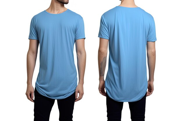 Photo realistic male blue tshirts with copy space front and back view