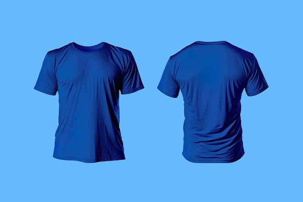 Photo realistic male blue tshirts with copy space front and back view