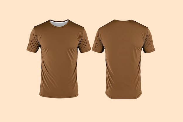 Photo realistic male brown tshirts with copy space front and back view