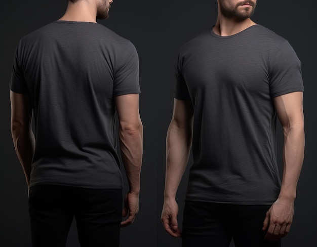 Photo realistic male grey tshirts with copy space front and back view