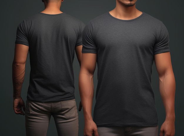 Photo realistic male grey tshirts with copy space front and back view