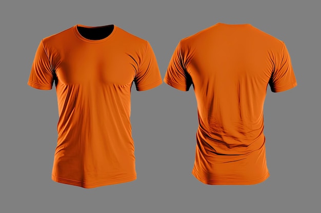 Photo realistic male orange tshirts with copy space front and back view