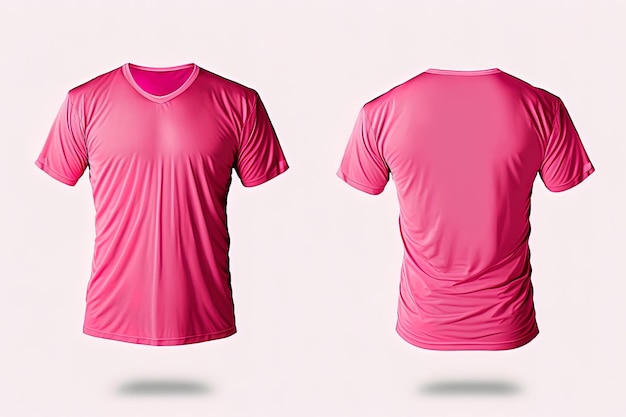 복사 공간 전면 및 후면 보기가 있는 사진 현실적인 남성 분홍색 티셔츠