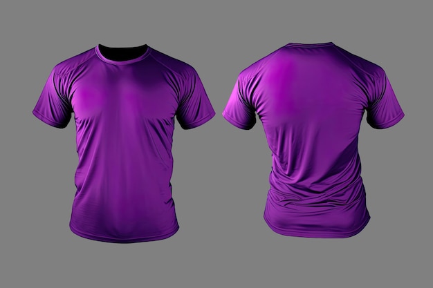 Photo realistic male purple tshirts with copy space front and back view