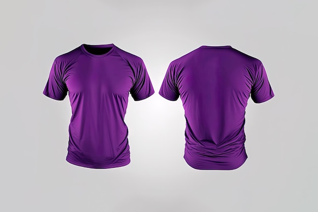 Photo realistic male purple tshirts with copy space front and back view