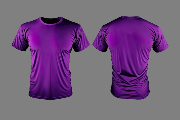 Photo realistic male purple tshirts with copy space front and back view