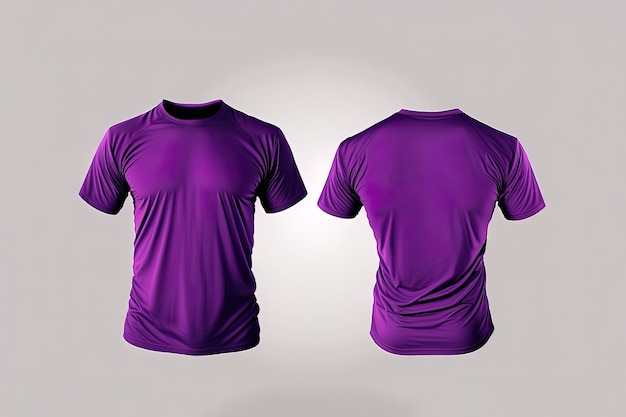 Photo realistic male purple tshirts with copy space front and back view