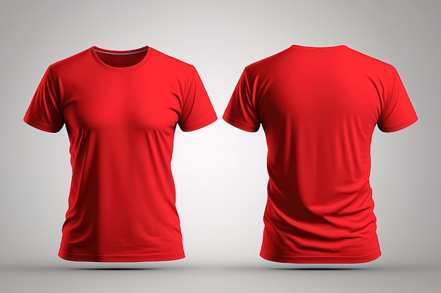 写真の現実的な男性の赤い t シャツ コピー スペースの前面と背面を表示します。