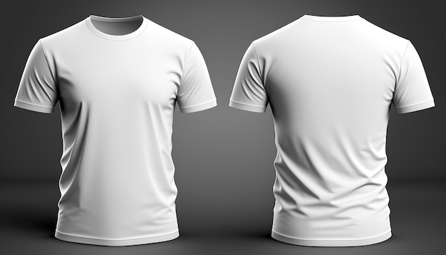 Photo realistic male white tshirts with copy space front and back view Created with Generative AI