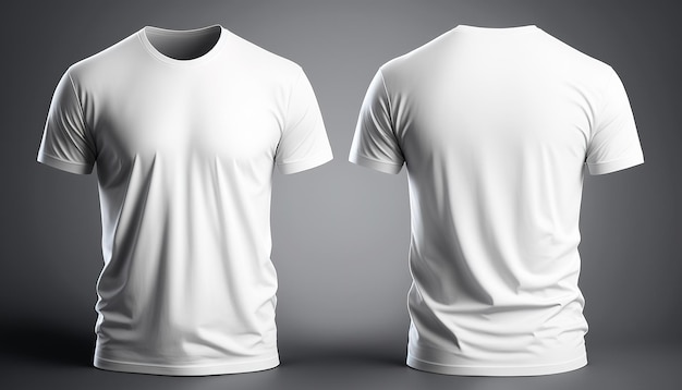 Photo realistic male white tshirts with copy space front and back view Created with Generative AI