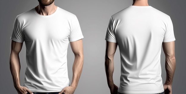 Photo realistic male white tshirts with copy space front and back view