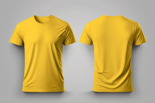 Photo realistic male yellow tshirts with copy space front and back view