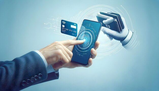 Photo Realistic of Person Paying with Digital Wallet on Smartphone Plain Background for Text or Des
