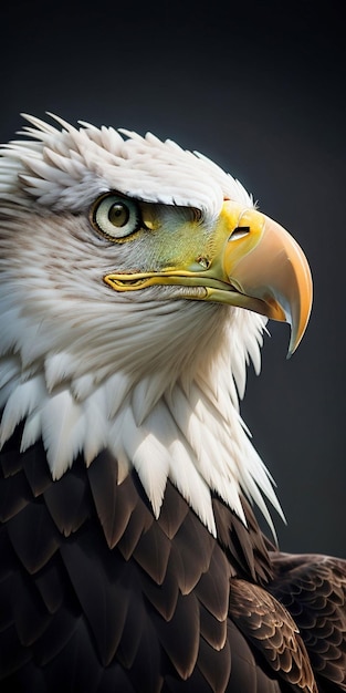Photo realistic portrait of an white head eagle on a black background close upai generative