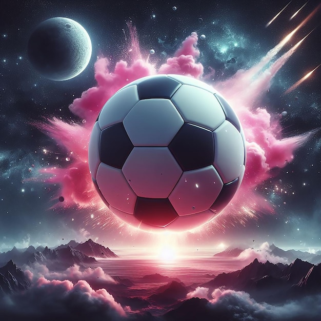 A photo realistic soccer ball as a planet in space digital art AI generated