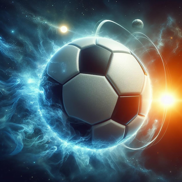 A photo realistic soccer ball as a planet in space digital art AI generated