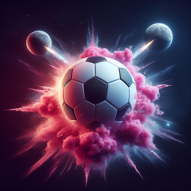 A photo realistic soccer ball as a planet in space digital art AI generated