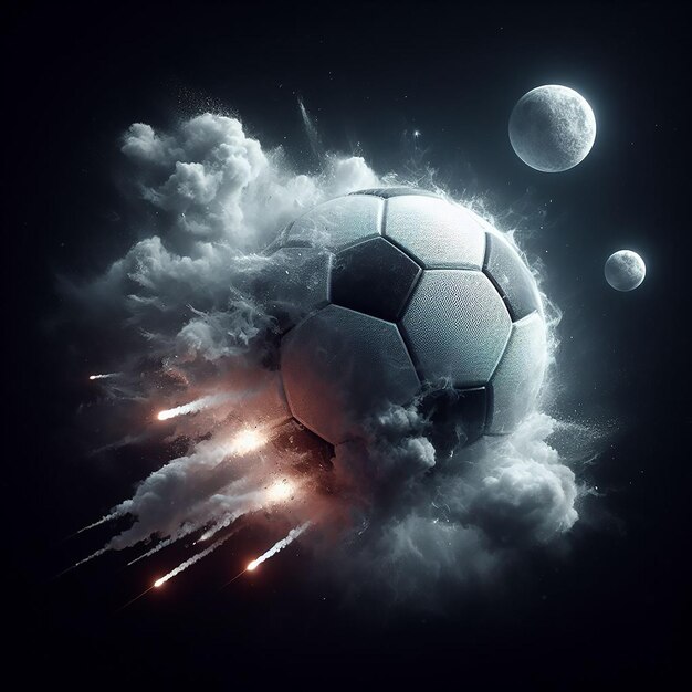 A photo realistic soccer ball as a planet in space digital art AI generated