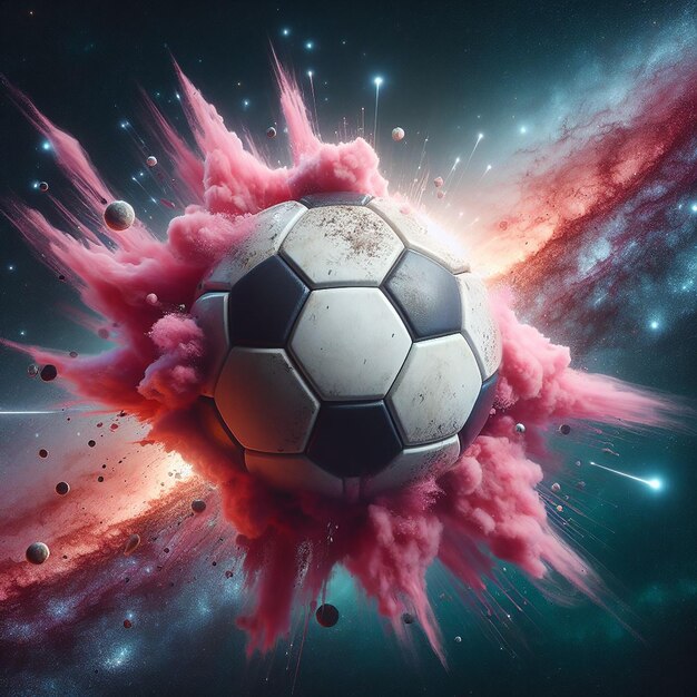 A photo realistic soccer ball as a planet in space digital art AI generated