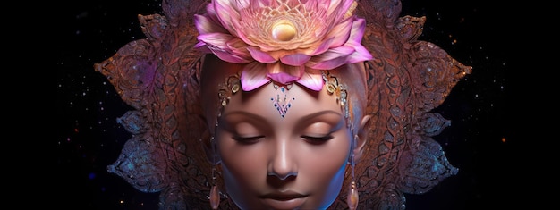 Photo realistic universe lotus flower faced god