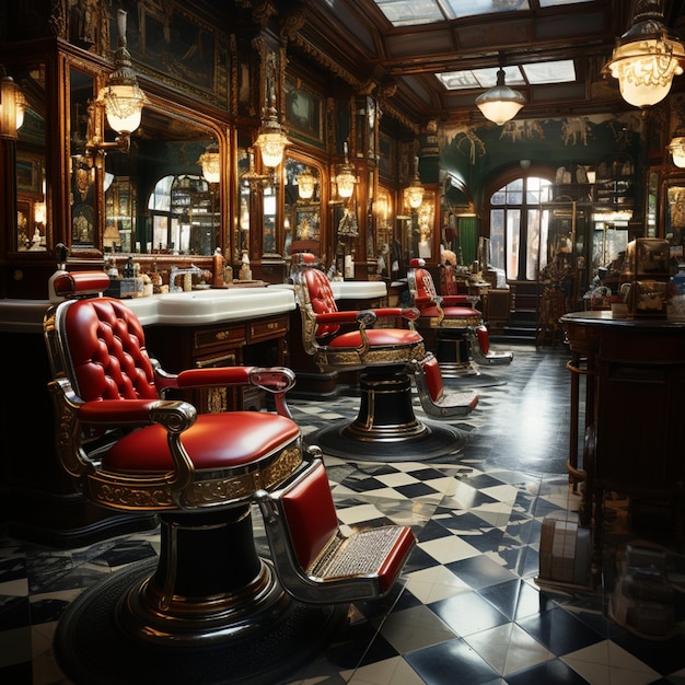 photo realistic vintage chairs in barber shop