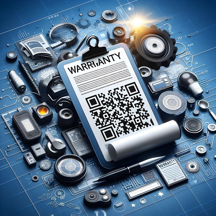 Photo photo realistic warranty sticker and qr code symbolizing modern warranty concept with ample text spa