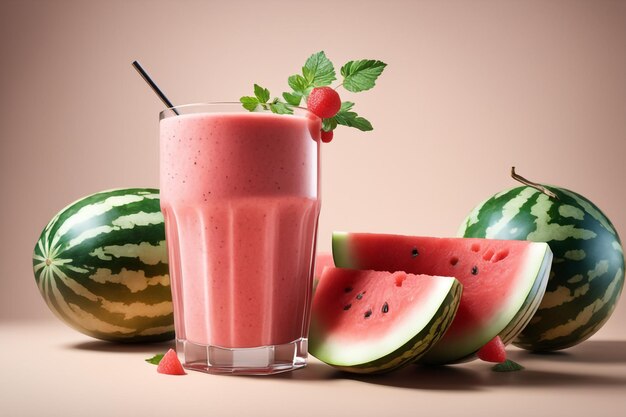 photo realistic watermelon smoothie branch with isolated white paper background
