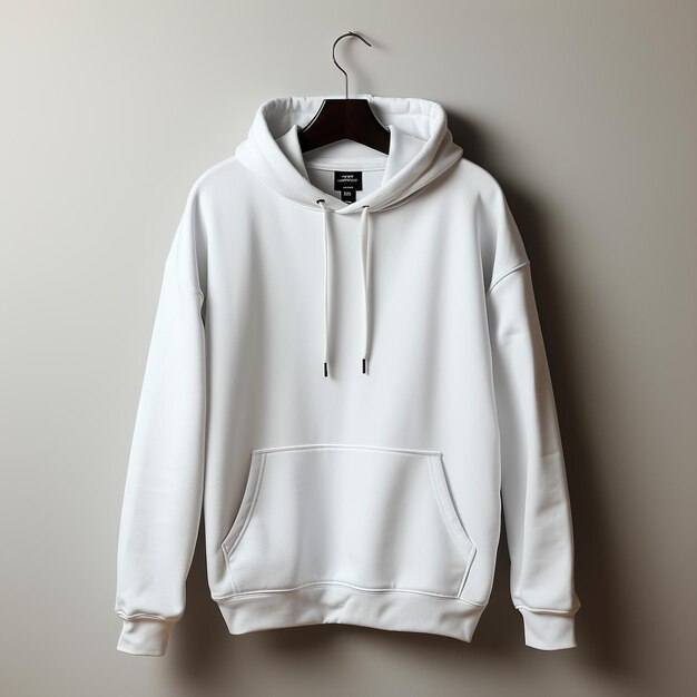 photo realistic white hooded sweatshirt Gildan 18500 hanging on wall the sweatshirt is empty