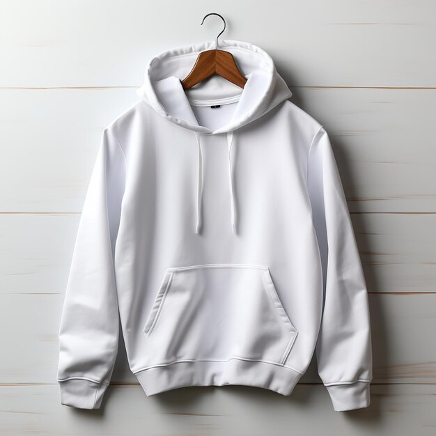 photo realistic white hooded sweatshirt Gildan 18500 hanging on wall the sweatshirt is empty