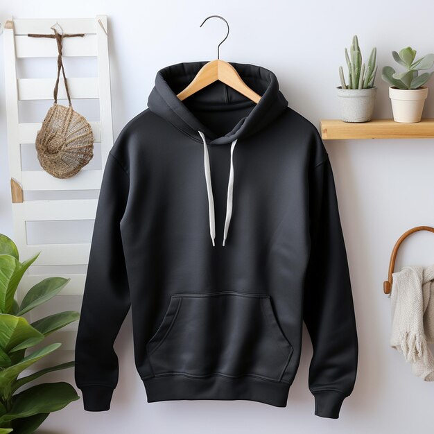 photo realistic white hooded sweatshirt Gildan 18500 hanging on wall the sweatshirt is empty