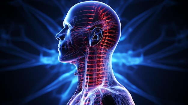 photo rear view of a man suffering from neck pain generated by AI