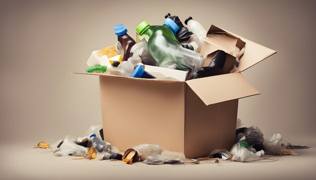 Foto concetto di riciclaggio fotografico con scatola di spazzatura