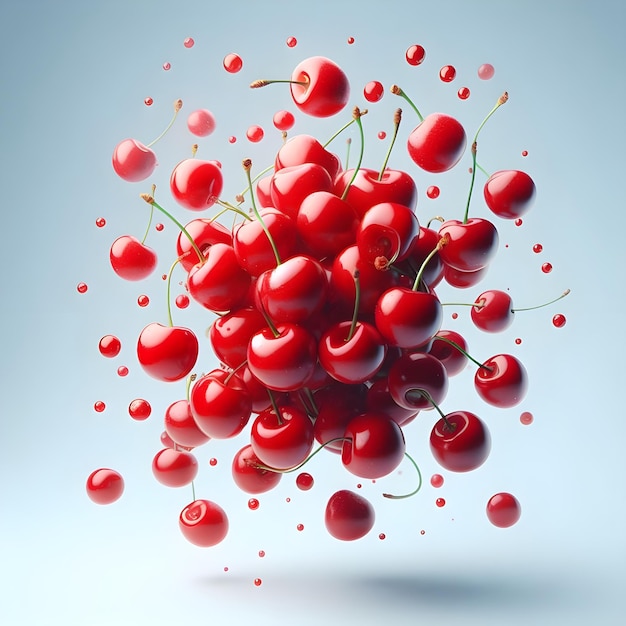 Photo red cherry berries levitate on a white background