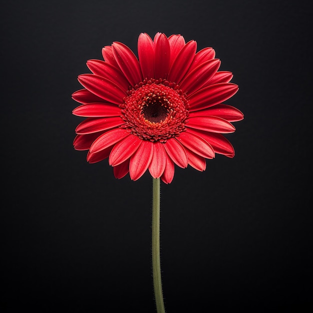 photo red gerbera flower on dark table