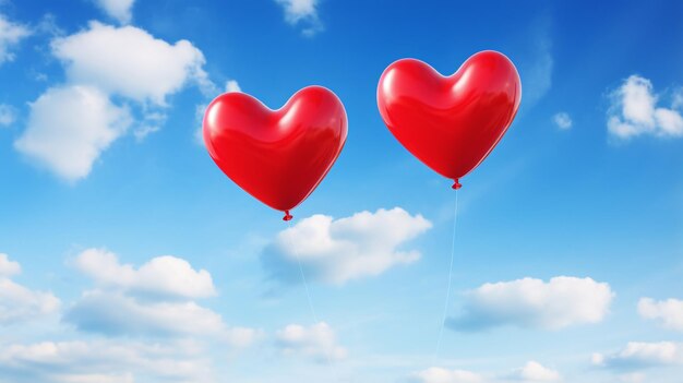 фото красный воздушный шар в форме сердца на небе