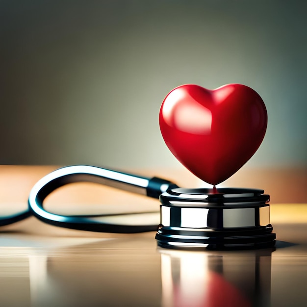 Photo of A red heart is on a stethoscope next to a stethoscope