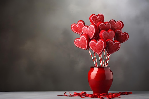 Photo of Red Heartshaped Lollipops in a Vase