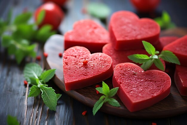 Photo of Red Heartshaped Watermelon Slices Valentines Day