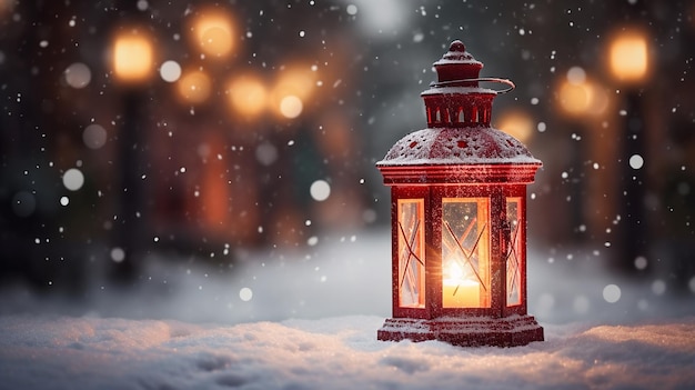 Photo a red lantern with a candle on the background