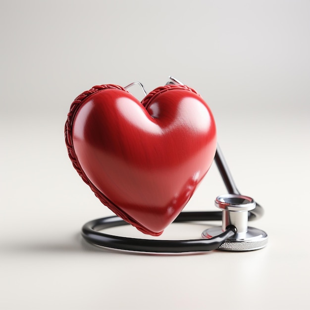 A photo of a red loveshaped stethoscope on a white background