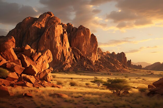 Photo of Red rock formations at sunset peaceful landscape