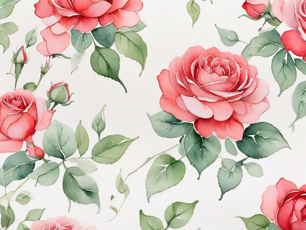 Photo red rose flowers watercolor seamless pattern