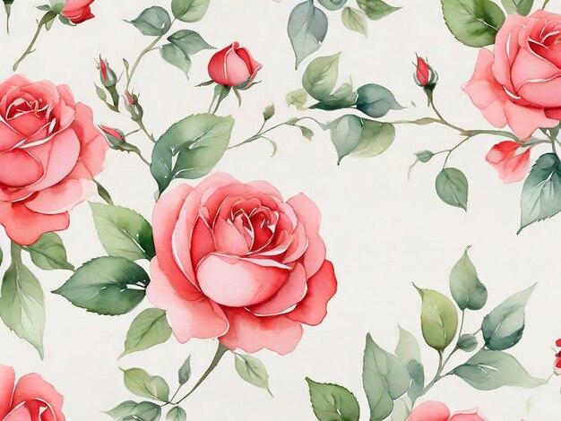 Photo red rose flowers watercolor seamless pattern