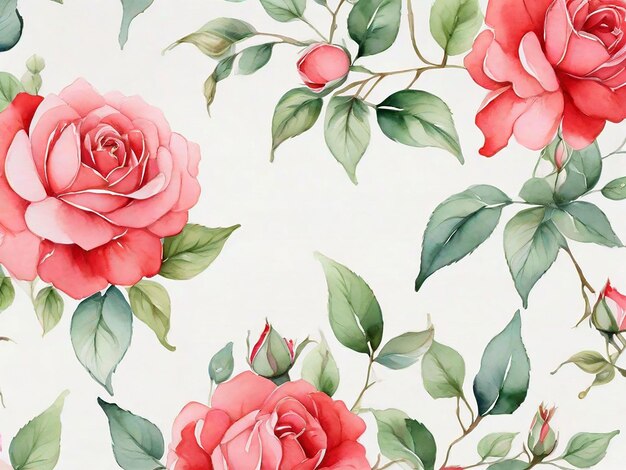 Photo red rose flowers watercolor seamless pattern
