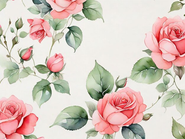 Photo red rose flowers watercolor seamless pattern